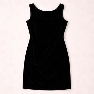 Y2K Patra Petites Velvet Sheath Dress Womens 6 Black V-Back